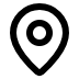 A simple black location pin icon on a white background.